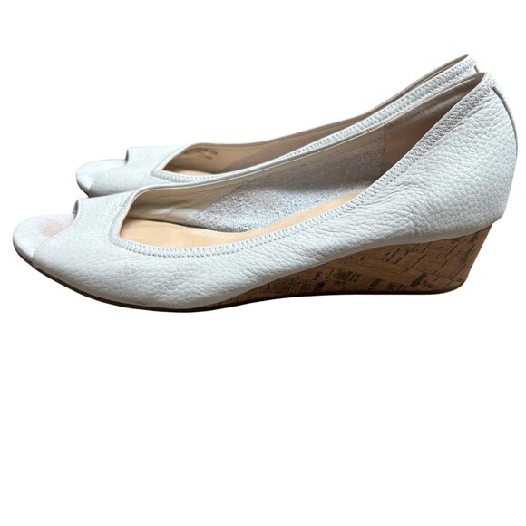 Cole Haan Womens White Open-Toe Wedge Shoes With Cork Heel & Nike Air Sole 8.5 - Picture 1 of 6